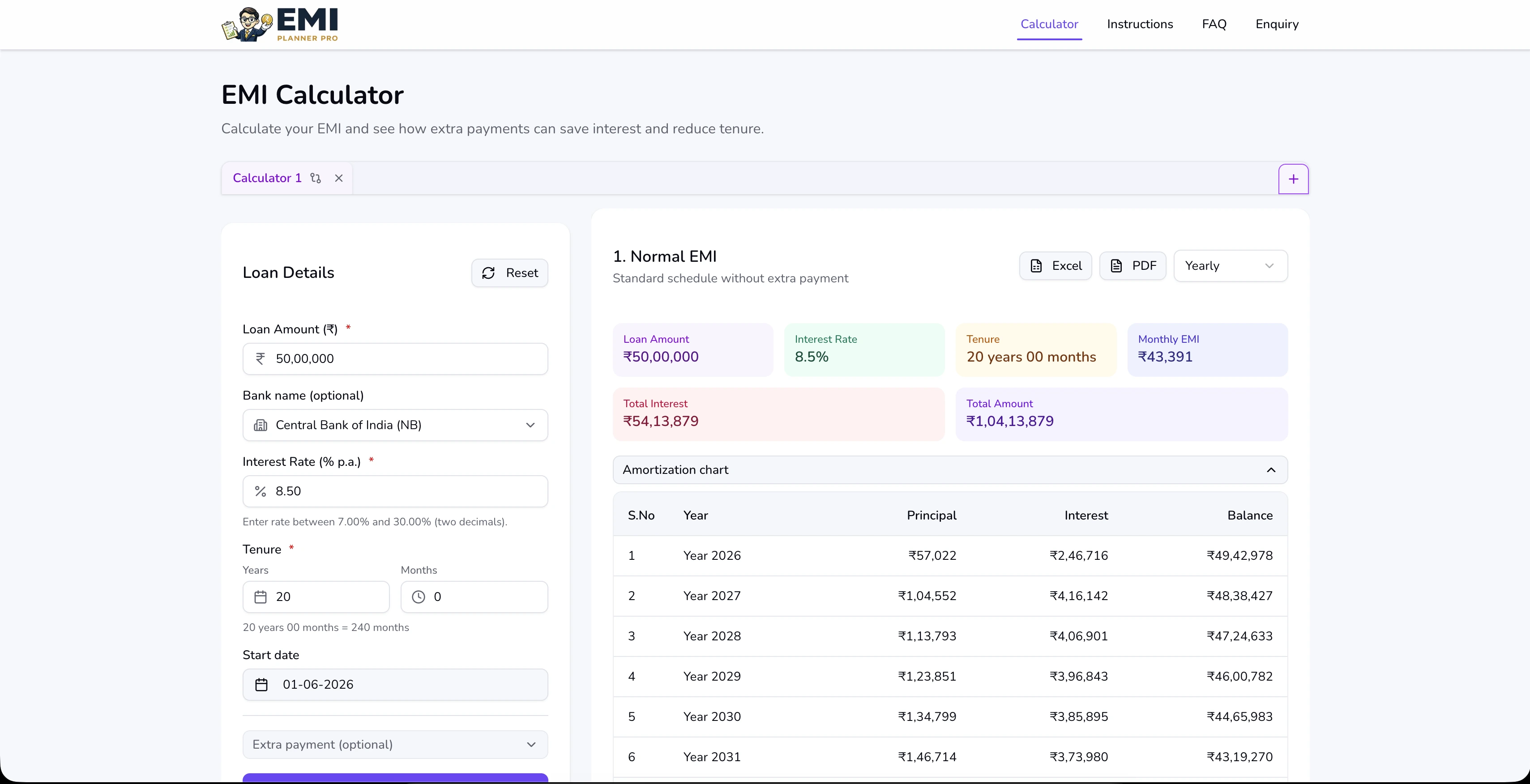 EMI Planner Pro loan calculator dashboard